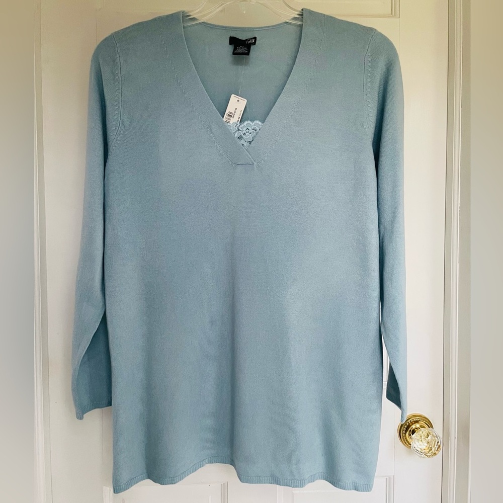 Light sky blue V-neck sweater by East 5th size 1X